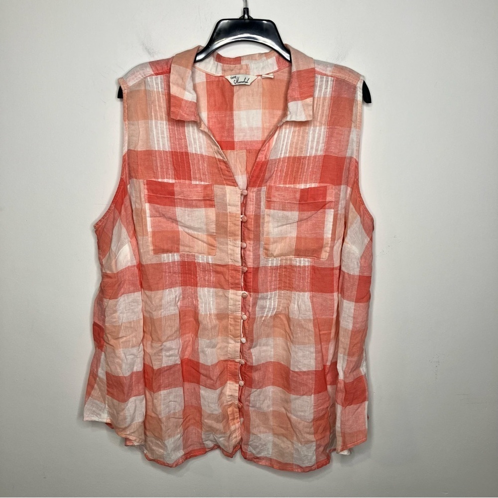 Caffe Marrahesh linen blend sleeveless shirt Orange & white size 3X